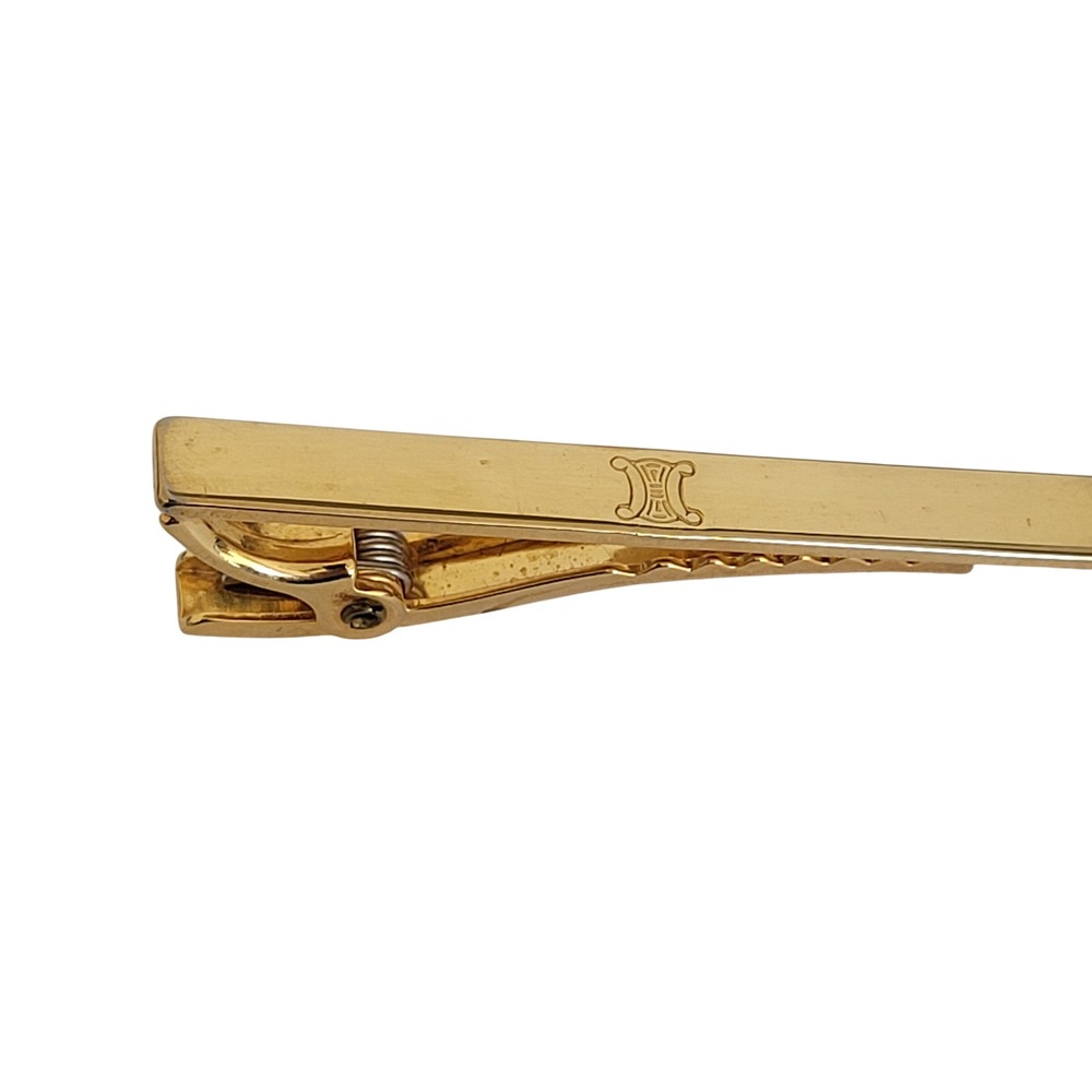 Celine Vintage Gold Tone Tie Bar Clip Blason Macadam Triomphe Logo Made in Italy